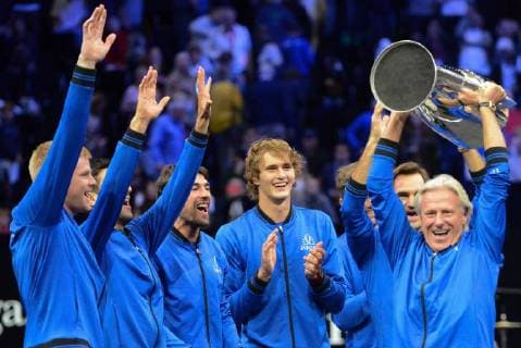 September 23, 2018 - Chicago, Illinois, United States - Team Europe poses with the trophy for the 2018 Laver Cup tennis event in Chicago. Tennis 2018: Laver Cup - ZUMAl132 20180923_zap_l132_040 Copyright: xChristopherxLevyx