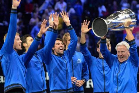 September 23, 2018 - Chicago, Illinois, United States - Team Europe poses with the trophy for the 2018 Laver Cup tennis event in Chicago. Tennis 2018: Laver Cup - ZUMAl132 20180923_zap_l132_044 Copyright: xChristopherxLevyx