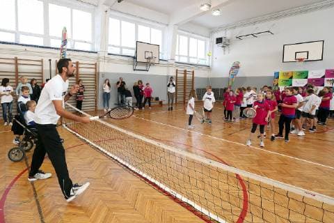 European Week, Marin Cilic 25.09.2018.., Zagreb - As part of the European Sport Week, Marin Cilic visited elementary school Julij Klovic and played with kids on physical education  GoranxStanzl PIXSELL
