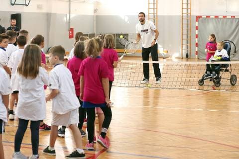 European Week, Marin Cilic 25.09.2018.., Zagreb - As part of the European Sport Week, Marin Cilic visited elementary school Julij Klovic and played with kids on physical education  GoranxStanzl PIXSELL
