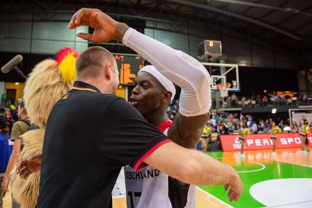 Basketball Leipzig 16 09 2018 European Qualifier World Cup Qualifier Germany GER Israel ISR Dennis Schröder Schroeder Germany No 17 Schröder Henrik Rödl Germany National coach Roll Roedl Jubel
