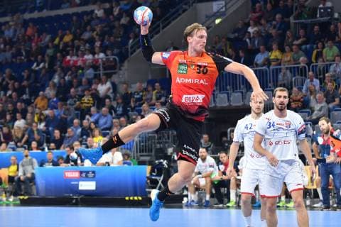 Rhine Neckar Loewen HC Meshkov Brest Rhine Neckar Loewe Jesper Nielsen No 36 in the match in the Champions League Rhein Neckar Loewen HC Meshkov Brest Mannheim 26 09 18 Handball Champions League Mannheim Baden Wuerttemberg Germany SAP Arena
