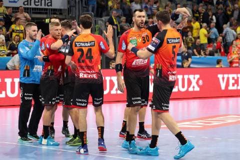 Player of the Rhein Neckar Löwen rejoicing after the final whistle victory winner winner cheers cheer joy optimistic action action handball Champions League Rhein Neckar Löwen HC Meshkov Brest xozx