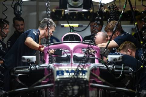 (180928) -- SOCHI, Sept. 28, 2018 -- Force India team works on the car during the 2nd practice session at Formula 1 2018 VTB Grand Prix in Sochi, Russia, on Sept. 28, 2018. ) (SP)RUSSIA-SOCHI-F1-PRACTICE EvgenyxSinitsyn 
