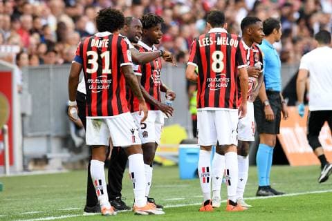 PATRICK VIEIRA (ENTRAINEUR NICE) - 05 ADRIEN TAMEZE (NICE) - 26 MYZIANE MAOLIDA (NICE) FOOTBALL : Nice vs Paris SG - Ligue 1 Conforama - 29 09 2018 FEP Panoramic 