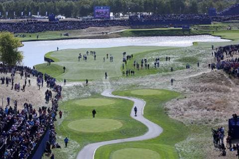 The first hole fairway is seen on day two of the Ryder Cup at Le Golf National in Guyancourt near Paris on September 29, 2018. Team Europe leads Team USA 10-6 heading into the final day of competition.  PAR20180929096 DAVIDxSILPA