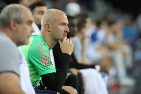 Zagreb, 29 09 2018 - Arena Zagreb hall, 2018 19 EHF Men s Champions League Group Phase. HC Prvo plinarsko drustvo Zagreb (white) - Paris Saint-Germain HB (blue) 21:32 OMEYER Thierry (16) 