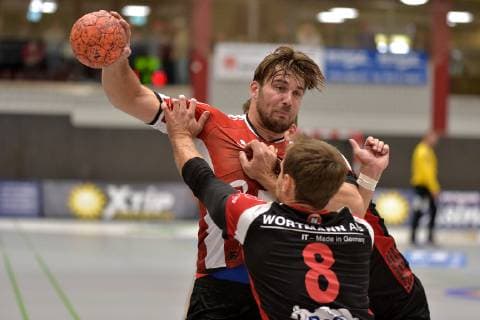 29 09 2018 pmk NA156053 Handball Men 2 Bundesliga Season 2018 2019 TuS Nluebbecke VfL Luebeck Schwartau Markus HANSEN 11 Schwartau Jens BECHTLOFF 08 Luebbecke