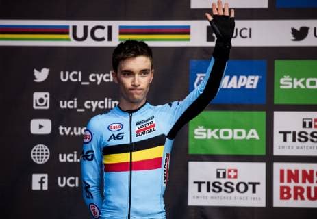 28 09 2018 Innsbruck AUT UCI Road bike World Cup 2018 Road race U23 Men from Kufstein to Innsbruck 186 2 km picture Podium Bjorg Lambrecht of Belgium Silver medal Celebration during the race of the U23 Men from Kufstein to Innsbruck 186 2 km of the UCI Road World Championships 2018 Innsbruck Austria on 2018 09 28 Innsbruck  EX_REI