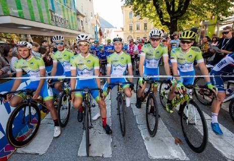 28 09 2018 Innsbruck AUT UCI Road bike World Cup 2018 Road race U23 Men from Kufstein to Innsbruck 186 2 km picture Ziga Jerman Nik Cemazar Ziga Horvat Tadej Pogacar Izidor Penko and Jaka Primary of the U23 Men from Kufstein to Innsbruck 186 2 km of the UCI Road World Championships 2018 Innsbruck Austria on 2018 09 28 Innsbruck  EX_REI