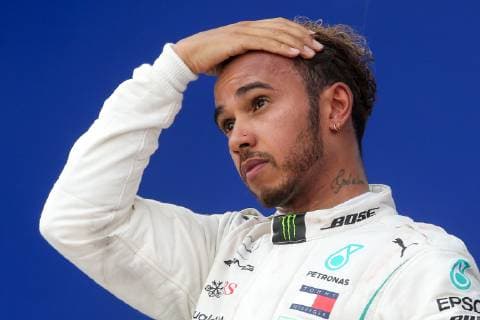 SOCHI, RUSSIA â€“ SEPTEMBER 30, 2018: Mercedes AMG Petronas driver Lewis Hamilton of the United Kingdom celebrates winning the 2018 Formula One Russian Grand Prix during the awarding ceremony at the Sochi Autodrom racing circuit. Sergei Fadeichev TASS  TS092042