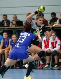 Nordhausen 30 09 2018 Sport Handball Internationals Women Season 2018 19 Germany GER vs Russia RUS Anna Vyakhireva RUS and Emily Bölk GER