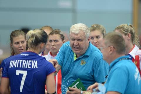 Yevgeny Trefilov Coach Coach Russia in a break Daria Dmitrieva Russia L GER Germany Russia Handball Laenderpiel National team Women Test match 30 09 2018 GER Germany Russia Handball Laender match Women 30 09 2018 Nordhausen Copyright: xEIBNER RolandxSippelx EP_RSL