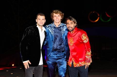 BEIJING, CHINA - SEPTEMBER 30: (L - R) Grigor Dimitrov of of Bulgaria, Alexander Zverev of Germany and Marcos Baghdatis of Cyprus attend the welcome reception at Beijing Olympic Tower on day two of the 2018 China Open on September 30, 2018 in Beijing, China.  Copyright: xVCGx CFP111169790951 