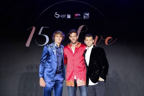 BEIJING, CHINA - SEPTEMBER 30: (L - R) Alexander Zverev of Germany, Juan Martin Del Potro of Argentina and Grigor Dimitrov of of Bulgaria attend the welcome reception at Beijing Olympic Tower on day two of the 2018 China Open on September 30, 2018 in Beijing, China.  Copyright: xVCGx CFP111169800470 