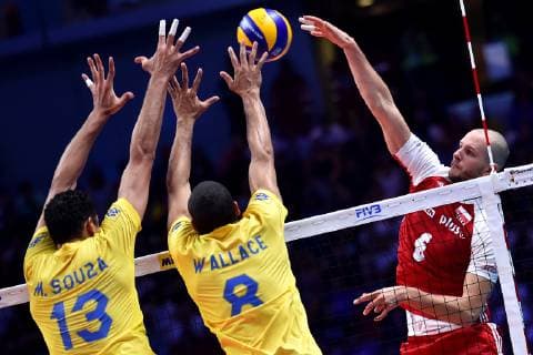 Bartosz Kurek Poland Mauricio Souza Brazil Wallace De Souza Brazil Torino 30-09-2018 Pala Alpitour FIVB Volleyball Men s World Championship WM Weltmeisterschaft Pallavolo Campionati del Mondo Uomini Final - Finae Brazil - Poland Brasile - Polonia Foto Antonietta Baldassarre Insidefoto antoniettaxbaldassarre