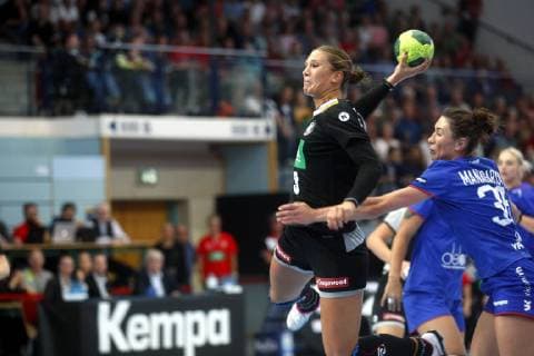 Nordhausen 30 09 2018 Sport Handball Internationals Women Season 2018 19 Germany GER vs Russia RUS Ameli Berger GER and Antonia Skorobogatchenko RUS