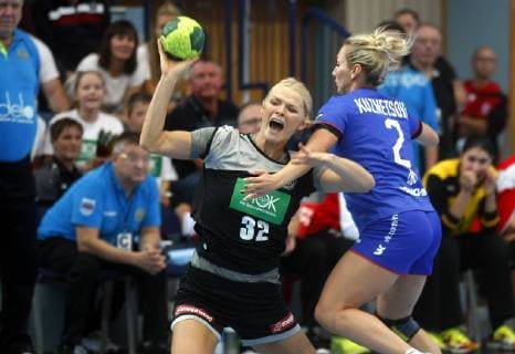Nordhausen 30 09 2018 Sport Handball Internationals Women Season 2018 19 Germany GER vs Russia RUS Shenia Minevskaja GER and Polina Kuznetsova RUS