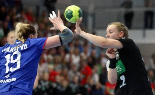 Nordhausen 30 09 2018 Sport Handball Internationals Women Season 2018 19 Germany GER vs Russia RUS Kseniia Makeeva RUS and Maren Weigel GER