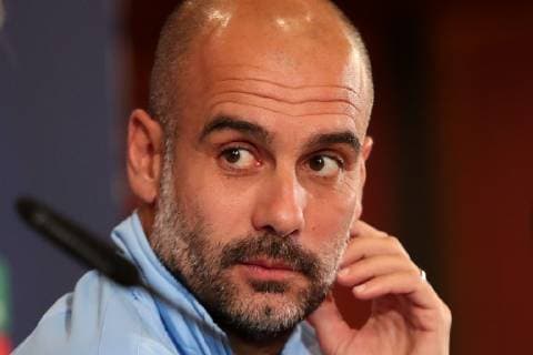Josep Guardiola i Sala Pep Guardiola Manager Head Coach ManCity Single Action Action Portrait Portrait at the Press Conference PK Press Conference Press Date Media Date Soccer UEFA Champions League Press Conference Manchester City FC xozx