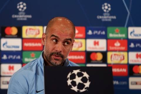 Josep Guardiola i Sala Pep Guardiola Manager Head Coach ManCity Single Action Action Portrait Portrait at the Press Conference PK Press Conference Press Date Media Date Soccer UEFA Champions League Press Conference Manchester City FC xozx