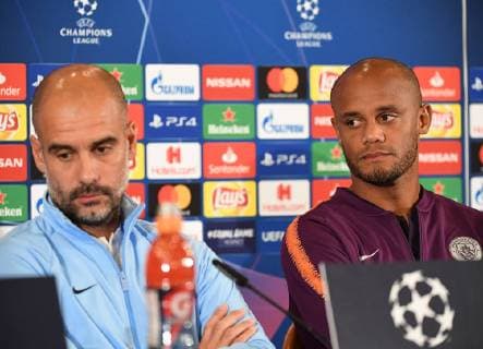 01 10 2018 xmeix Football UEFA Champions League TSG 1899 Hoffenheim Training and Press Conference emspor v l Coach Pep Guardiola Manchester City Vincent Kompany Manchester City DFL DFB REGULATIONS PROHIBIT ANY USE OF PHOTOGRAPH as IMAGE SEQUENCES and or QUASI VIDEO Sinsheim prio:1