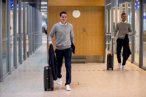 02 10 2018 Soccer Season 2018 2019 Champions League FC Schalke 04 Departure at Münster Osnabrück Airport Sebastian Rudy FC Schalke 04 Münster NRW Germany