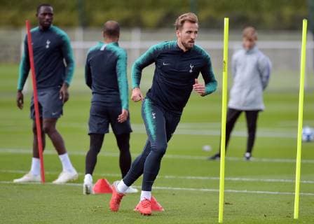 Harry Kane of Tottenham Hotspur during the Tottenham Hotspur part open training session ahead of the Champions League fixtures between Spurs & Barcelona. Training takes place at Tottenham Hotspur Training Ground, Hotspur Way, England on 2 October 2018. Copyright: xVincexxMignottx PMI-2287-0020