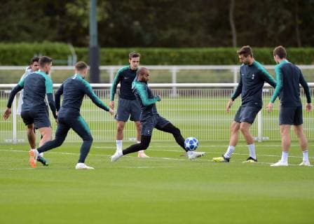 Lucas of Tottenham Hotspur (C) during the Tottenham Hotspur part open training session ahead of the Champions League fixtures between Spurs & Barcelona. Training takes place at Tottenham Hotspur Training Ground, Hotspur Way, England on 2 October 2018. Copyright: xVincexxMignottx PMI-2287-0022