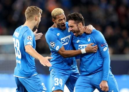 TSG 1899 Hoffenheim 38 Joelinton TSG 1899 Hoffenheim 34 and Goal Scorer Ishak Belfodil TSG 1899 Hoffenheim 19 rejoice the 1 0 Copyright: HMBxMedia xHeikoxBecker