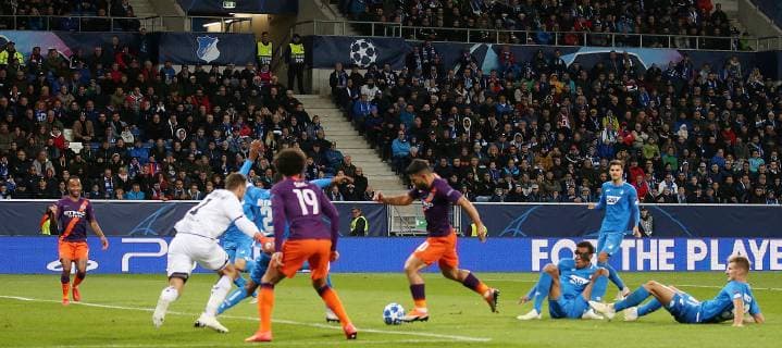 1 1 equalizer by Sergio Agueero Agüero 10 Manchester City v Oliver Baumman 1 goal 1899 Hoffenheim goaljubel TSG 1899 Hoffenheim vs Manchester City Groupe F Matchday 2 October 02 2018 Wirsol Rhein Neckar Arena Germany YmdY DFL regulations prohibit any use of photographs as image sequences and or quasi video TSG 1899 Hoffenheim Manchester City