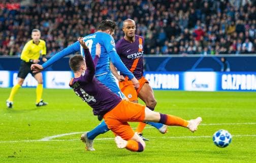 02 10 2018 xfux Soccer UEFA Champions League TSG 1899 Hoffenheim Manchester City FC emporer v Aymeric Laporte Manchester City FC Ishak Belfodil TSG 1899 Hoffenheim Goal scored Goal to the 0 1 Sinsheim