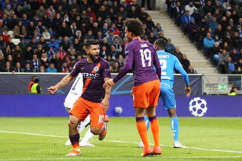 02 10 2018 xtvx Football UEFA Champions League TSG 1899 Hoffenheim Manchester City FC emporer sc Goal scored Goal scored 1 1 Sergio Aguero Manchester City Goal celebration Goal scoring DFL DFB REGULATIONS PROPHIBIT ANY USE OF PHOTOGRAPH as IMAGE SEQUENCES and or QUASI VIDEO Sinsheim