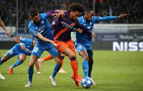 Kerem DERIMBAY 10 1899 Hoffenheim Leroy Sane 19 Manchester City Joshua BRENET 2 1899 Hoffenheim TSG 1899 Hoffenheim vs Manchester City Groupe F Matchday 2 October 02 2018 Wirsol Rhein Neckar Arena Germany YmdY DFL regulations prohibit any use of images as image sequences and or quasi video TSG 1899 Hoffenheim Manchester City