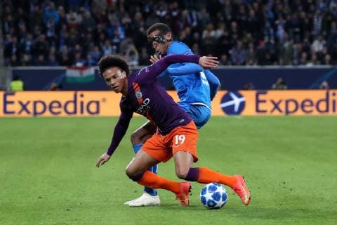 v left Leroy Sane ManCity 19 Kevin Akpoguma Hoffenheim 25 Fighting Game Scene Duel duel tackle tackling Dynamics Action Action Soccer UEFA Champions League TSG 1899 Hoffenheim Manchester City FC xozx