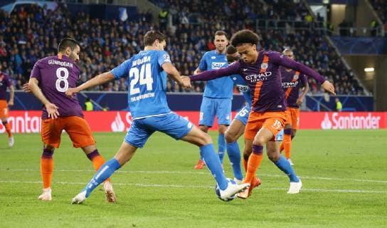 Sinsheim Football Champions League TSG Hoffenheim vs Manchester City from left JIlkay Günodagan ManCity Joshua Brenet Hoff Leroy Sane ManCity