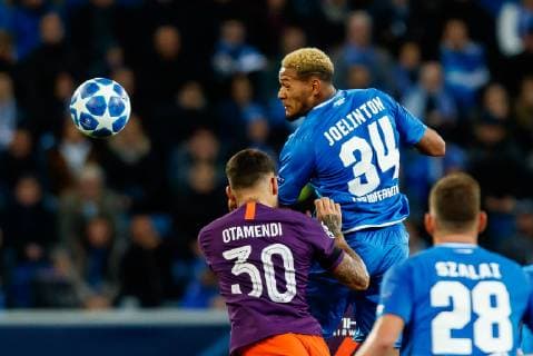Sinsheim Germany 01 10 2018 UEFA Champions League Group Stage Group F TSG 1899 Hoffenheim Manchester City Nicolas Otamendi MCI and Joeliton TSG in a duel DeFodi048