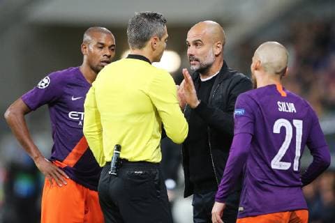 02 10 2018 xtvx Football UEFA Champions League TSG 1899 Hoffenheim Manchester City FC emspor v l Referee Damir Skomina Coach Pep Guardiola Manchester City Portrait DFL DFB REGULATIONS PROHIBIT ANY USE OF PHOTOGRAPH as IMAGE SEQUENCES and or QUASI VIDEO Sinsheim