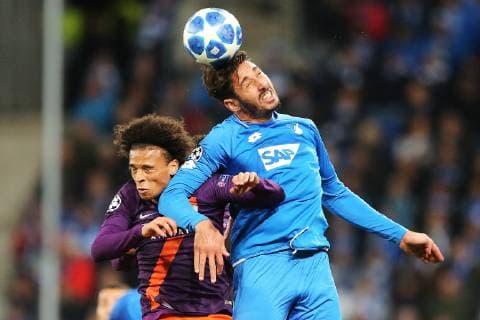02 10 2018 xtvx Football UEFA Champions League TSG 1899 Hoffenheim Manchester City FC duel tackle compete Leroy Sane Manchester City Ishak Belfodil TSG 1899 Hoffenheim DFL DFB REGULATIONS PROHIBIT ANY USE OF PHOTOGRAPH as IMAGE SEQUENCES and or QUASI VIDEO Sinsheim