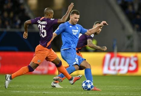 Adam Szalai TSG 1899 Hoffenheim on the ball against Fernandinho Manchester City TSG 1899 Hoffenheim vs Manchester City Man City Champions League CL Group Stage 02 10 2018 DFL REGULATIONS PROHIBIT ANY USE OF PHOTOGRAPH AS IMAGE SEQUENCES AND OR QUASI CLIDE TSG 1899 Hoffenheim vs Manchester City