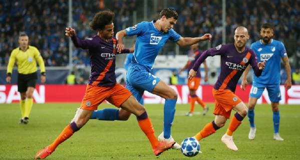 Leroy Sane 19 Manchester City Justin HOOGMA 24 1899 Hoffenheim TSG 1899 Hoffenheim vs Manchester City Groupe F Matchday 2 October 02 2018 Wirsol Rhein Neckar Arena Germany YmdY DFL regulations prohibit any use of images as image sequences or quasi video TSG 1899 Hoffenheim Manchester City