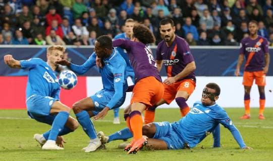 Joshua BRENET 2 1899 Hoffenheim vs Leroy Sane 19 Manchester City UEFA Champions League TSG 1899 Hoffenheim vs Manchester City Groupe F Matchday 2 October 02 2018 Wirsol Rhein Neckar Arena Germany YmdY DFL regulations prohibit any use of photographs or video sequences TSG 1899 Hoffenheim Manchester City