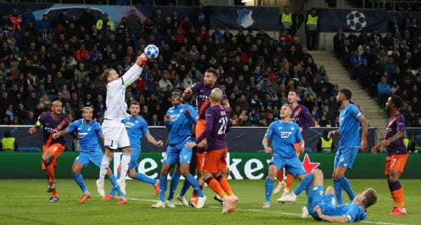 Oliver Baumman 1 goal 1899 Hoffenheim clears his eyes UEFA Champions League TSG 1899 Hoffenheim vs Manchester City Groupe F Matchday 2 October 02 2018 Wirsol Rhein Neckar Arena Germany YmdY DFL regulations prohibit any use of images as image sequences or quasi video TSG 1899 Hoffenheim Manchester City