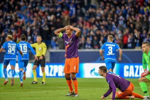 Vincent Kompany Manchester City FC disappointed Germany Sinsheim 02 10 2018 Sport Soccer UEFA Champions League TSG 1899 Hoffenheim vs Manchester City Rhein Neckar Arena