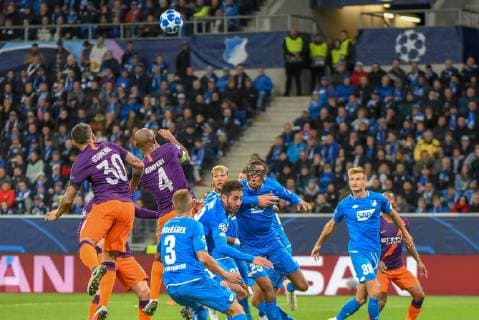 TSG 1899 Hoffenheim Kevin Akpoguma TSG 1899 Hoffenheim and Stefan Posch TSG 1899 Hoffenheim Germany Sinsheim 02 10 2018 Sport Soccer UEFA Champions League TSG 1899 Hoffenheim vs Manchester City Rhein Neckar Arena