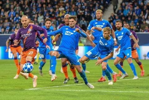TSG 1899 Hoffenheim Joelinton Cassio Apolinaro de Lira TSG 1899 Hoffenheim and Kerem Demirbay TSG 1899 Hoffenheim Germany Sinsheim 02 10 2018 Sport Soccer UEFA Champions League TSG 1899 Hoffenheim vs Manchester City Rhein Neckar Arena