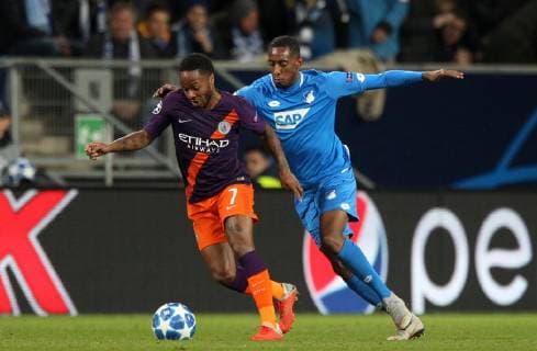 Raheem Sterling 7 Manchester City Joshua BRENET 2 1899 Hoffenheim TSG 1899 Hoffenheim vs Manchester City Groupe F matchday 2 October 02 2018 Wirsol Rhein Neckar Arena Germany YmdY DFL regulations prohibit any use of photographs TSG 1899 Hoffenheim Manchester City