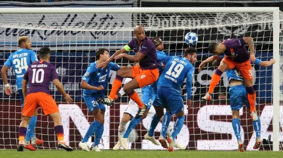 Vincent Kompany 4 Manchester City Ishak BELFODIL 19 1899 Hoffenheim Nicolas Otamendi 30 Manchester City UEFA Champions League TSG 1899 Hoffenheim vs Manchester City Groupe F Matchday 2 October 02 2018 Wirsol Rhein Neckar Arena Germany YmdY DFL regulations prohibit any use of images as image sequences and or quasi video TSG 1899 Hoffenheim Manchester City