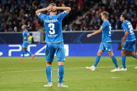 Pavel Kaderabek Hoffenheim 3 disappointed disappointment frustration disappointed pessimistic football UEFA Champions League TSG 1899 Hoffenheim Manchester City FC xozx