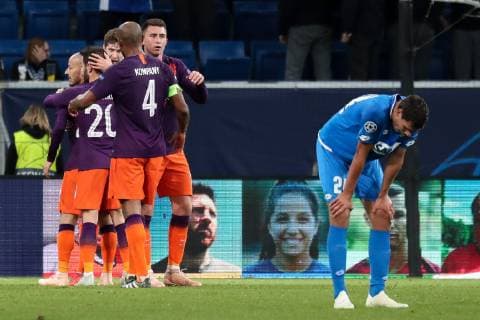 Players of Manchester City Cheers after the final whistle Victory Winners Winners Cheers Cheers Joy Optimistic Action Action Football UEFA Champions League TSG 1899 Hoffenheim Manchester City FC xozx